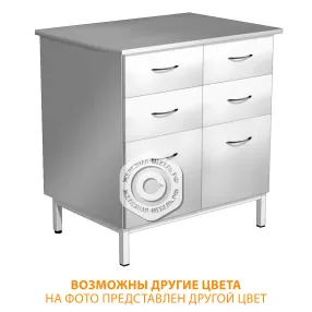 тумба стационарная металлическая слм-4.4 (столешница сталь, каркас белый)